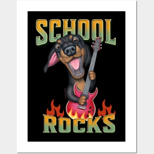 Teacher on fire with Doxie Dog Dachshund on a School Rocks tee Posters and Art